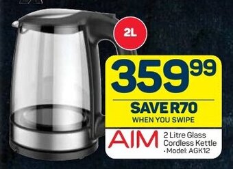 Pick n Pay AIM 2 litre Glass Cordless Kettle offer