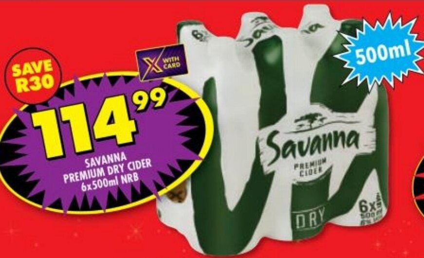Savanna Premium Dry Cider 6x500ml NRB offer at Shoprite Liquor