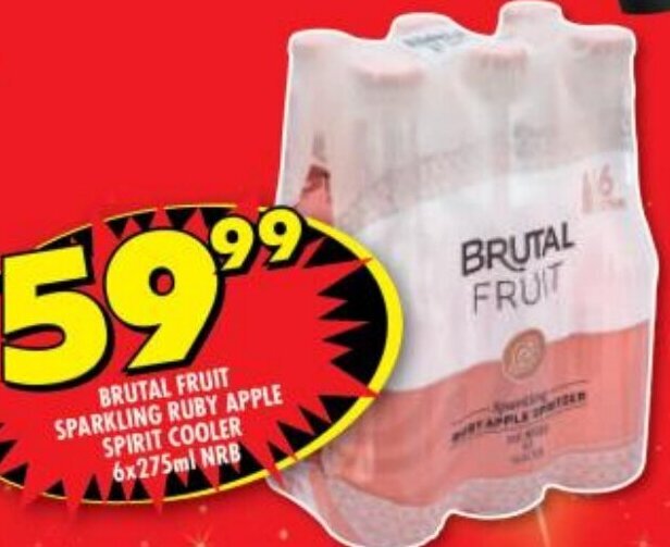 Brutal Fruit Sparkling Ruby Apple Spirit Cooler 6x275ml offer at Shoprite Liquor