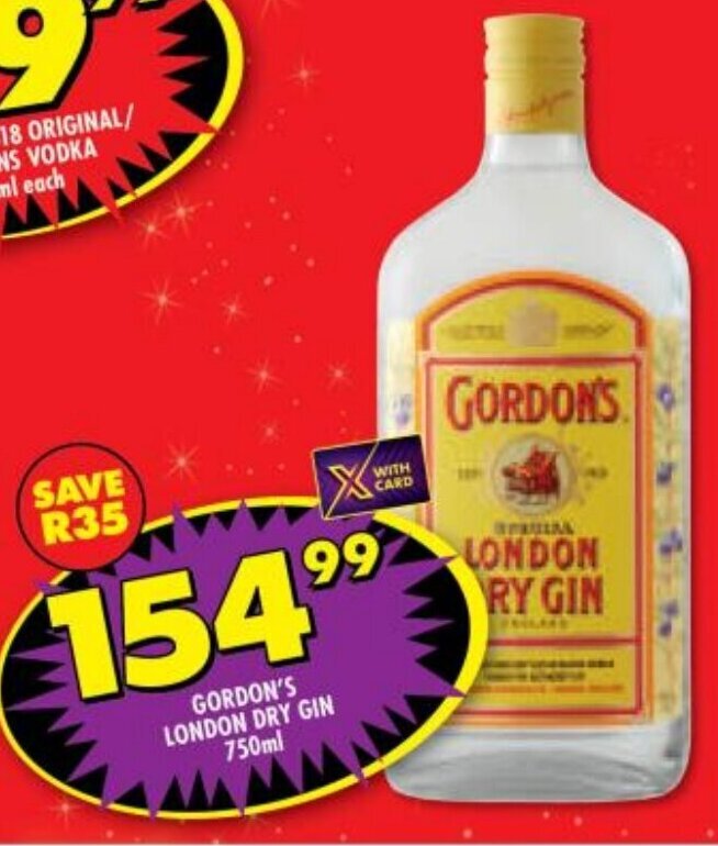 Gordon's London Dry Gin 750ml offer at Shoprite Liquor
