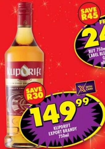 Shoprite Liquor Klipdrift Export Brandy 750ml offer