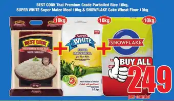 Boxer Build Best Cook Thai Premium Grade Parboiled Rice 10kg, Super White Super Maize Meal 10kg & Snowflake Cake Wheat Flour 10kg offer