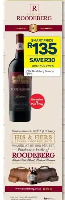 Pick n Pay Liquor KWV Roodeberg Reserve 750ml offer
