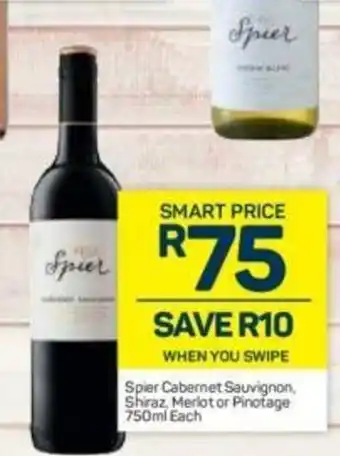 Pick n Pay Liquor Spier Cabernet Sauvignon, Shiraz, Merlot or Pinotage 750ml each offer