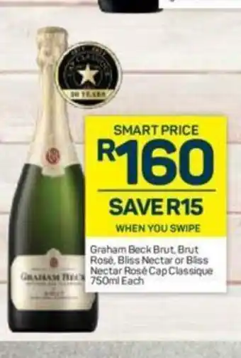 Pick n Pay Liquor Graham Back Brut, Burt Rose, Bliss Nectar or Bliss Nectar Rose Cap Classique 750ml offer