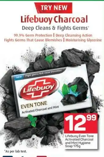Pick n Pay Lifebouy Even Tone Activated Charcoal and Mint Hygiene Soap 175g offer
