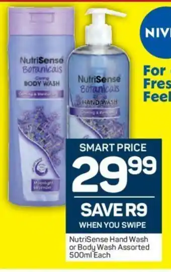 Pick n Pay Nutrisense Hand Wash or Body Wash Assorted 500ml each offer