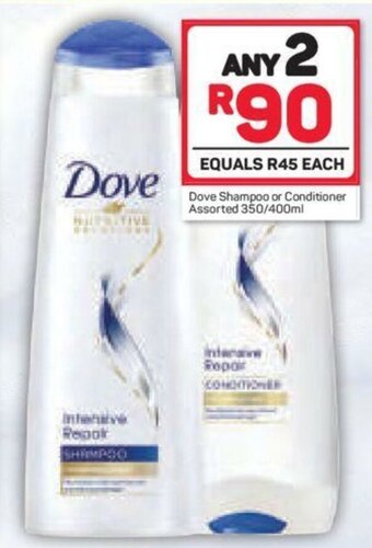 Pick n Pay Dove Shampoo or Conditioner Assorted 350/400ml offer