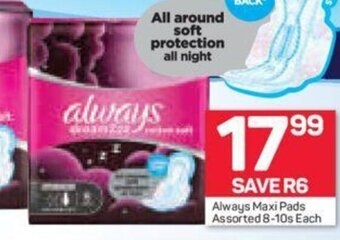 Always Maxi Pads Assorted 8-10s each