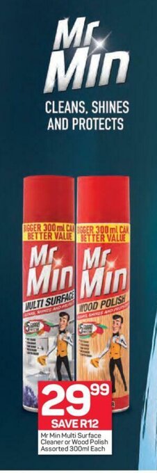Pick n Pay Mr Min Multi Surface Cleaner or Wood Polish Assorted 300ml each offer