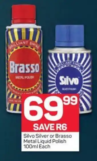 Pick n Pay Silvo Silver or Brasso Metal Liquid Polish 100ml each offer