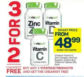 Pick n Pay Vitatech Vitamin C, Zinc Complex, Immune Support, Vitamin B or Vitamin D Tablets 30s each offer