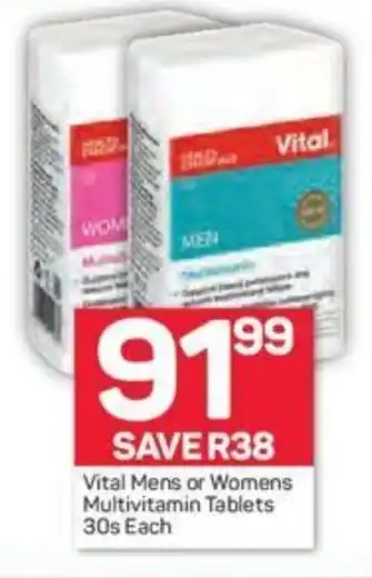 Vital Mens or Womens Multivitamin Tablets 30s each