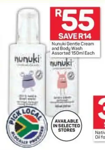 Pick n Pay Nunuki Gentle Cream and Body Wash Assorted 150ml each offer