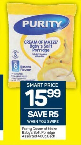 Pick n Pay Purity Cream of Maize Baby's Soft Porridge Assorted 400g each offer