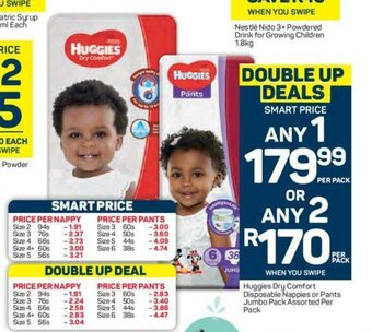 Pick n Pay Huggies Dry Comfort Disposable Nappies or Pants Jumbo Pack Assorted per pack offer