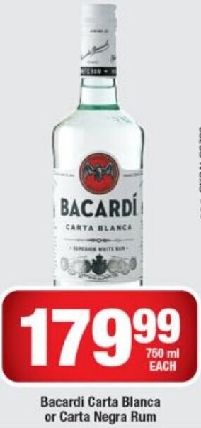 Bacardi Carta Blanca or Carta Negra Rum