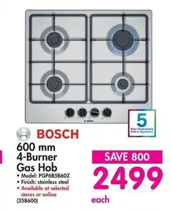 Makro Bosch - 600mm 4-Burner Gas Hob - 358600 offer