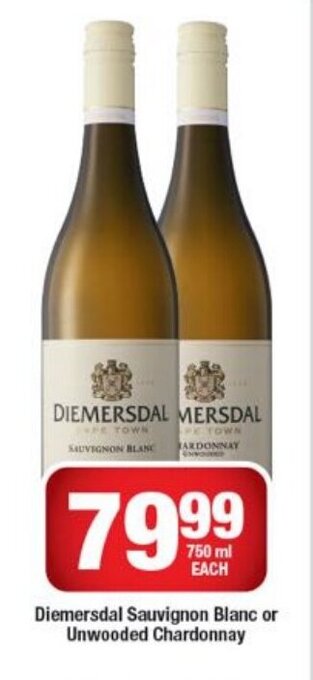 Diemersdal Sauvignon Blanc or Unwooded Chardonnay