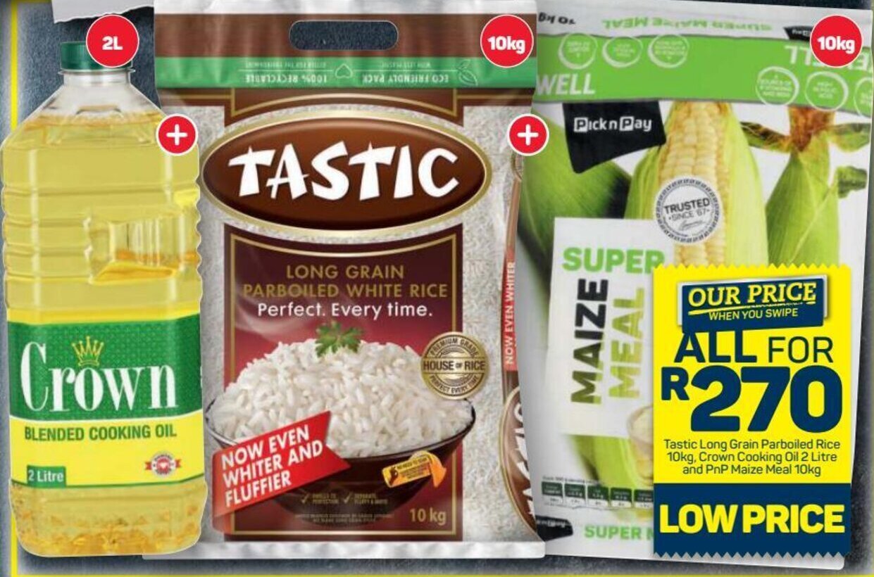 Tastic Long Grain Parboiled Rice 10kg. Crown Cooking Oil 2 Litre and