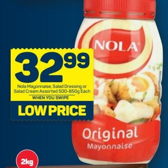 Nola Mayonnaise, Salad Dressing or Salad Cream Assorted 500850g Each