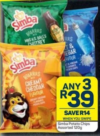 Pick n Pay Simba Potato Chips Assorted 120g offer