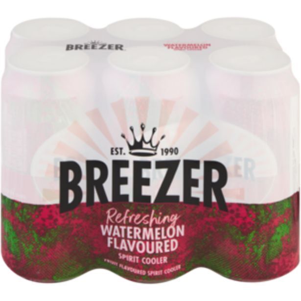 Breezer watermelon flavour spirit cooler cans 6 x 440ml offer at Shoprite