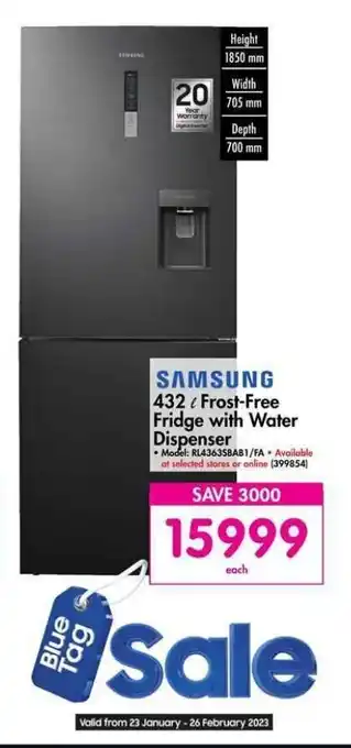 Samsung 432 Frost-Free Fridge with Water Dispenser