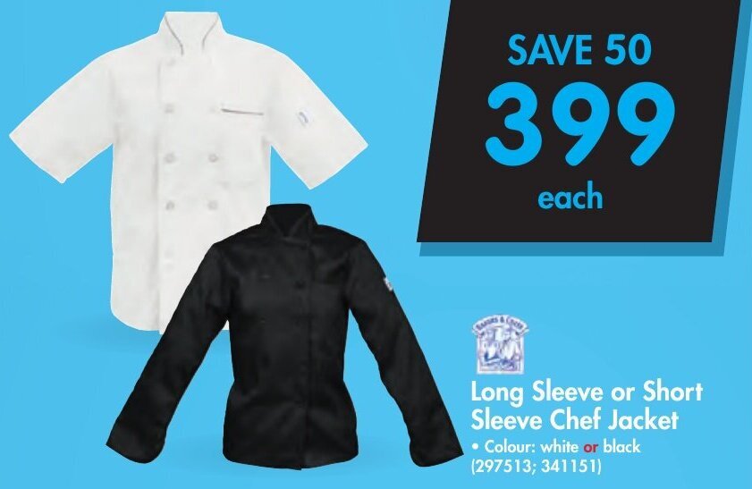 Long Sleeve or Short Sleeve Chef Jacket offer at Makro