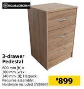 Builders Warehouse Home & kitchen 3 drawer pedestal-600mm (h) x 380mm (w) x 340mm (d) offer