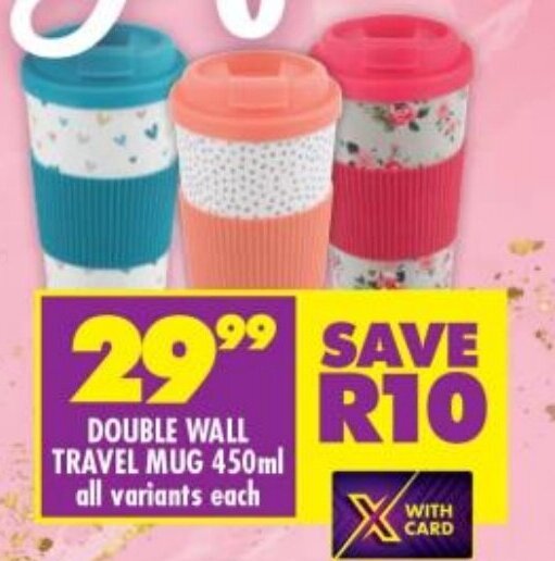 Double Wall Travel Mug 450ml offer at Shoprite