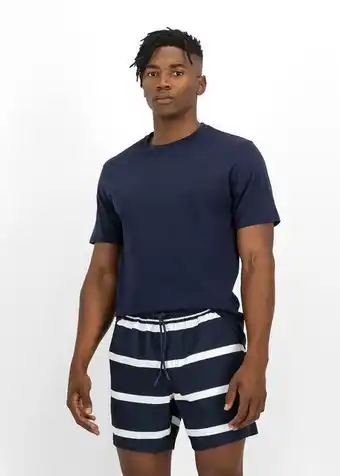 Striped slim fit mid length swim shorts