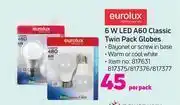 Game Eurolux 6 w led a60 classic twin pack globes-per pack offer