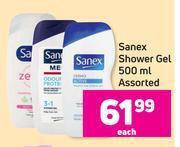 Sanex shower gel assorted-500ml each