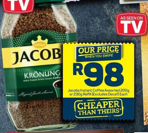 Jacobs Instant Coffee Assorted 200g or 230g Refill offer at Pick n Pay