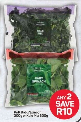 Pick n Pay PnP Baby Spinach 200g or Kale Mix 300g offer
