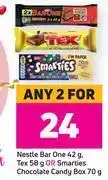 Nestle bar one 42g, tex 58g or smarties chocolate candy box 70g-for any 2