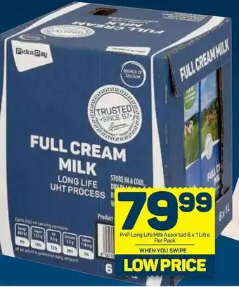 Pick n Pay PnP Long Life Milk Assorted 6 x 1 Liter Per Pack offer