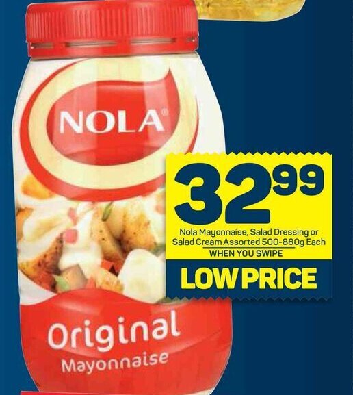 Nola Mayonnaise, Salad Dressing or Salad Cream Assorted 500880g Each