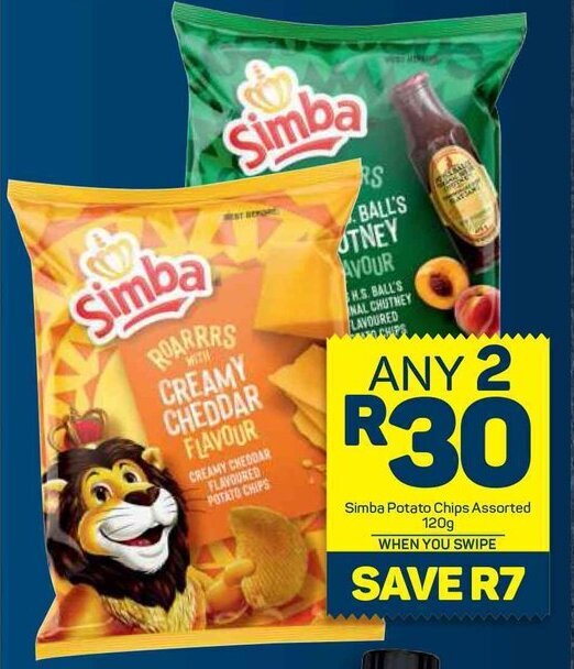 Simba Potato Chips Assorted 120g offer at Pick n Pay