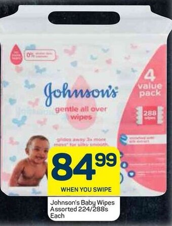 Pick n Pay Johnson's Baby Wipes Assorted 224/288s Each offer
