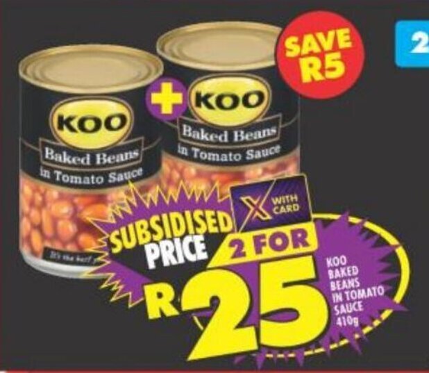 Koo Baked Beans in Tomato Sauce 410g offer at Shoprite