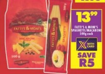 Shoprite Fatti's & Moni's Spaghetti/Macaroni 500g each offer