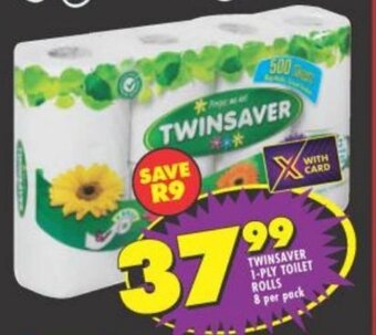 Shoprite Twinsaver 1-Ply Toilet Rolls 8 per pack offer
