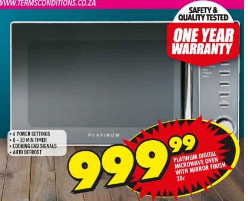 Platinum Digital Microwave Oven with Mirror Finish offer at Shoprite