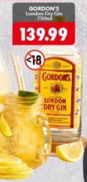 Shoprite Gordon's London Dry Gin 750ml offer