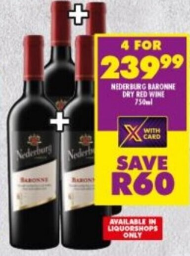 Nederburg Baronne Dry Red Wine 750ml offer at Shoprite