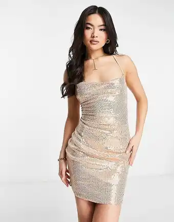 Asos Naanaa back detail mini sequin dress in rose gold offer