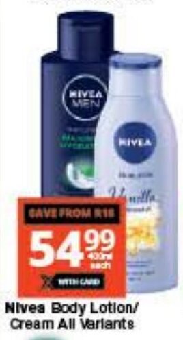 Checkers Nivea Body Lotion/Cream All Variants offer