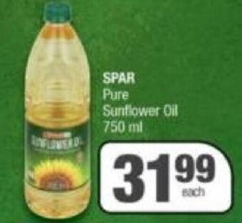 Spar Spar Pure Sunflower Oil 750ml offer